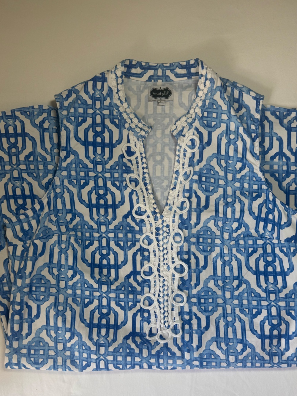 Preppy Blue Mud Pie Geometric Sleeveless Shift Dress - Picture 3 of 5